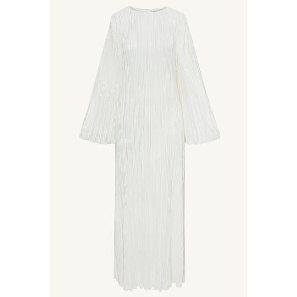 Veiled Camille Satin Plisse Long Sleeves Maxi Dress - L / 54" White - Picture 1 of 5